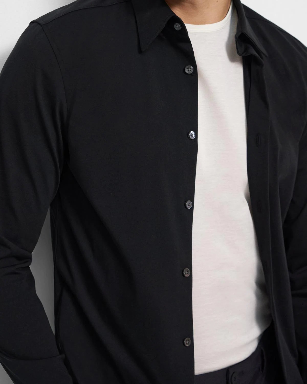 STRUCTURED KNIT TAILORED SHIRT - BLACK