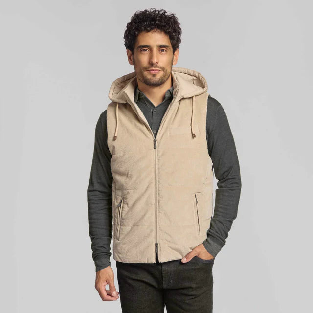 THE FERDINAND HOODED CORD VEST - OYSTER