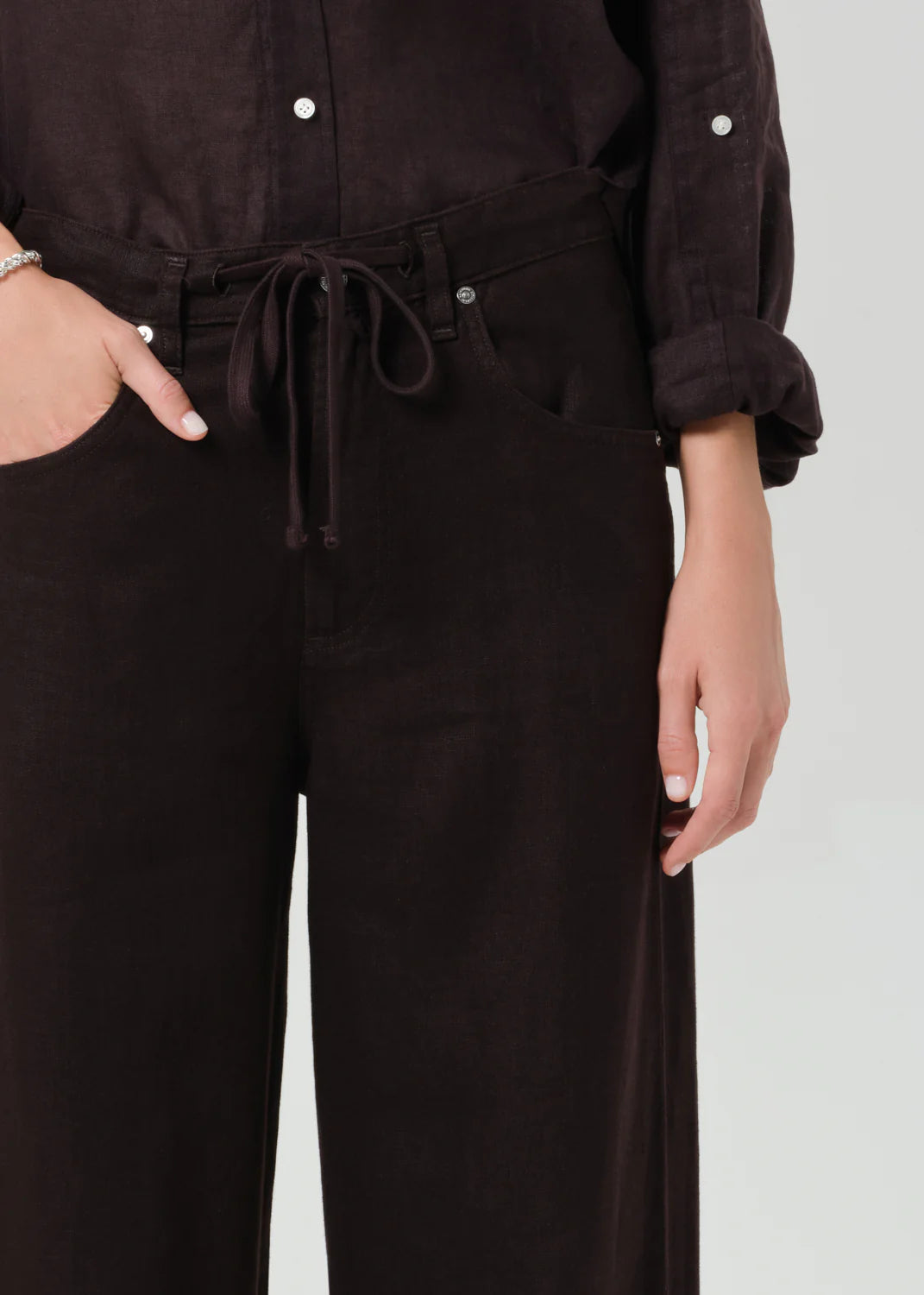 BRYNN LINEN DRAWSTRING TROUSER - CHOCOLATE