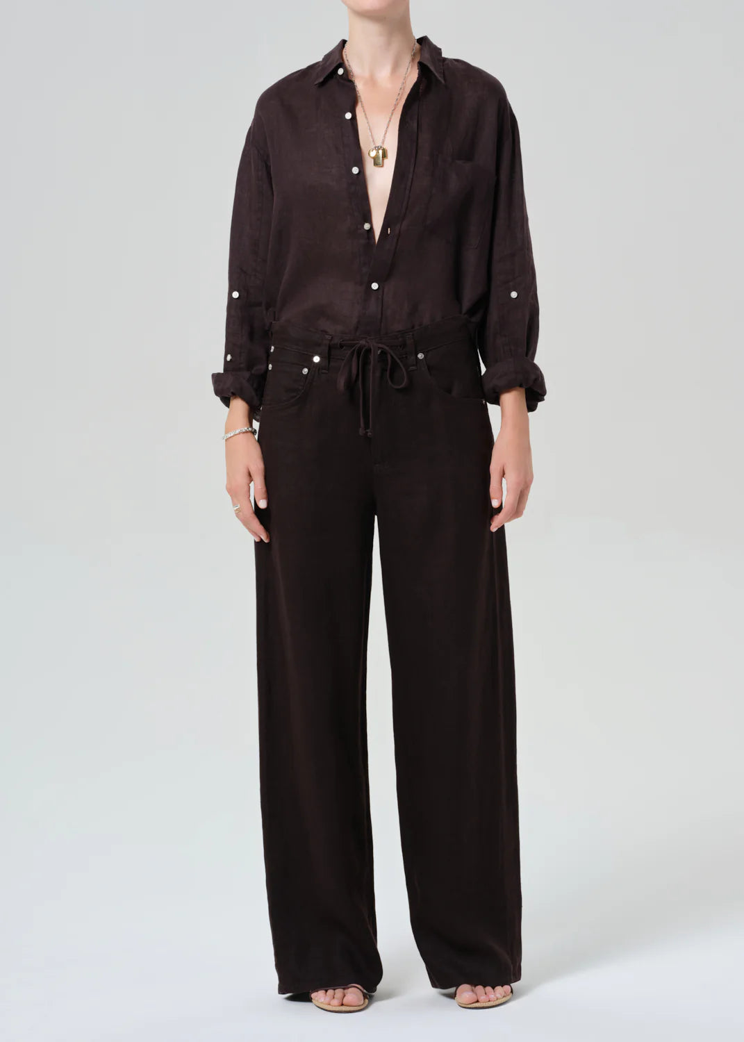 BRYNN LINEN DRAWSTRING TROUSER - CHOCOLATE
