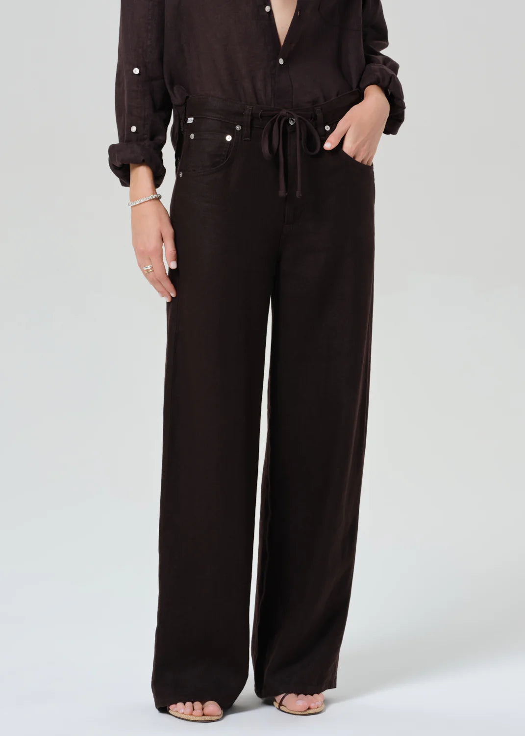 BRYNN LINEN DRAWSTRING TROUSER - CHOCOLATE