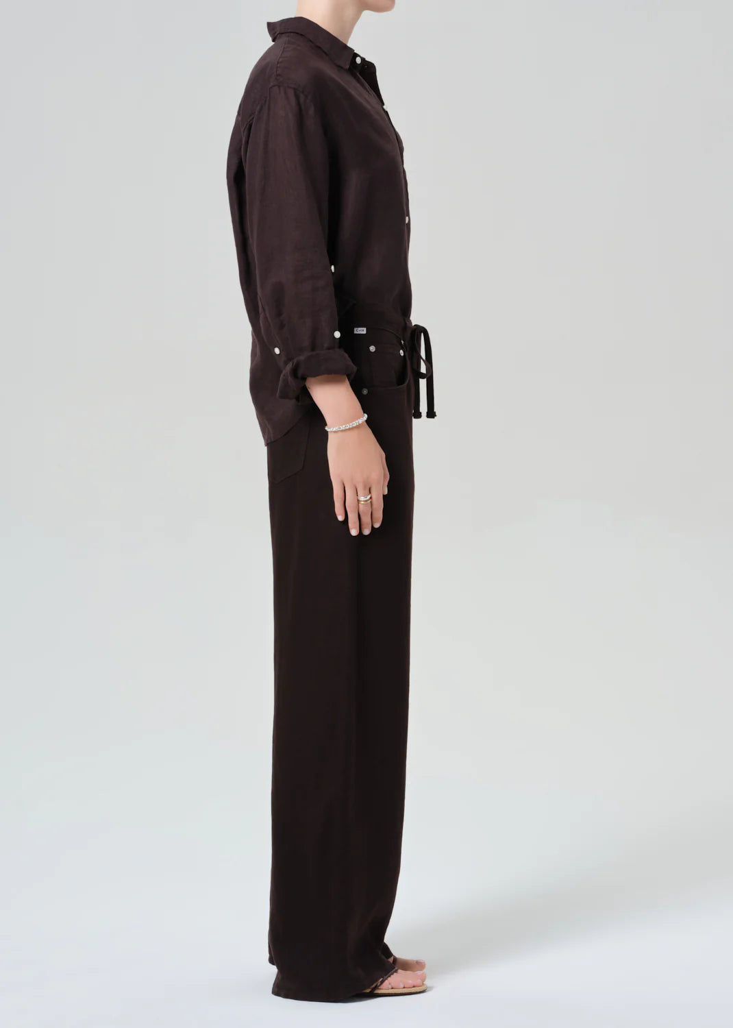 BRYNN LINEN DRAWSTRING TROUSER - CHOCOLATE