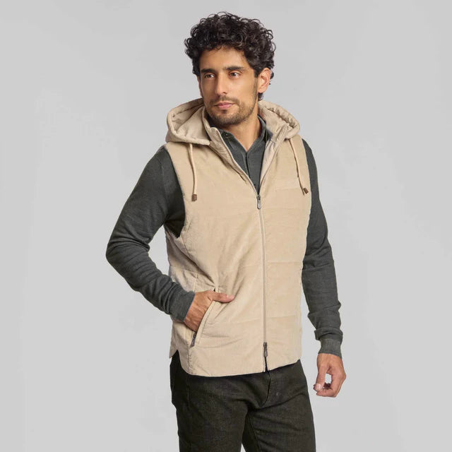 THE FERDINAND HOODED CORD VEST - OYSTER