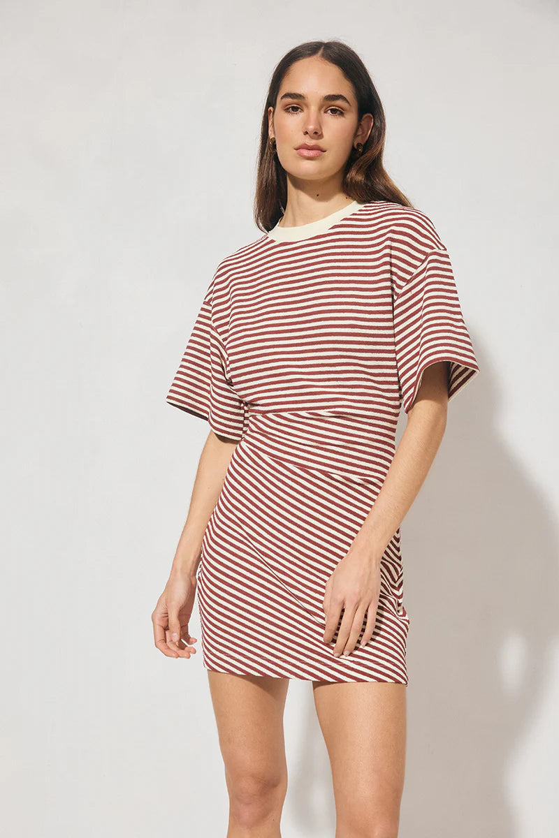 AURA MINI DRESS - BURGUNDY STRIPE