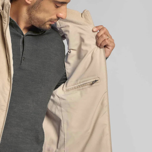 THE FERDINAND HOODED CORD VEST - OYSTER