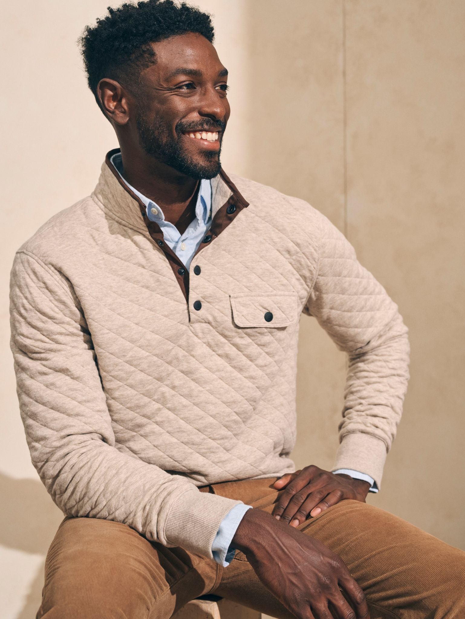 EPIC QUILTED FLEECE PULLOVER - OATMEAL