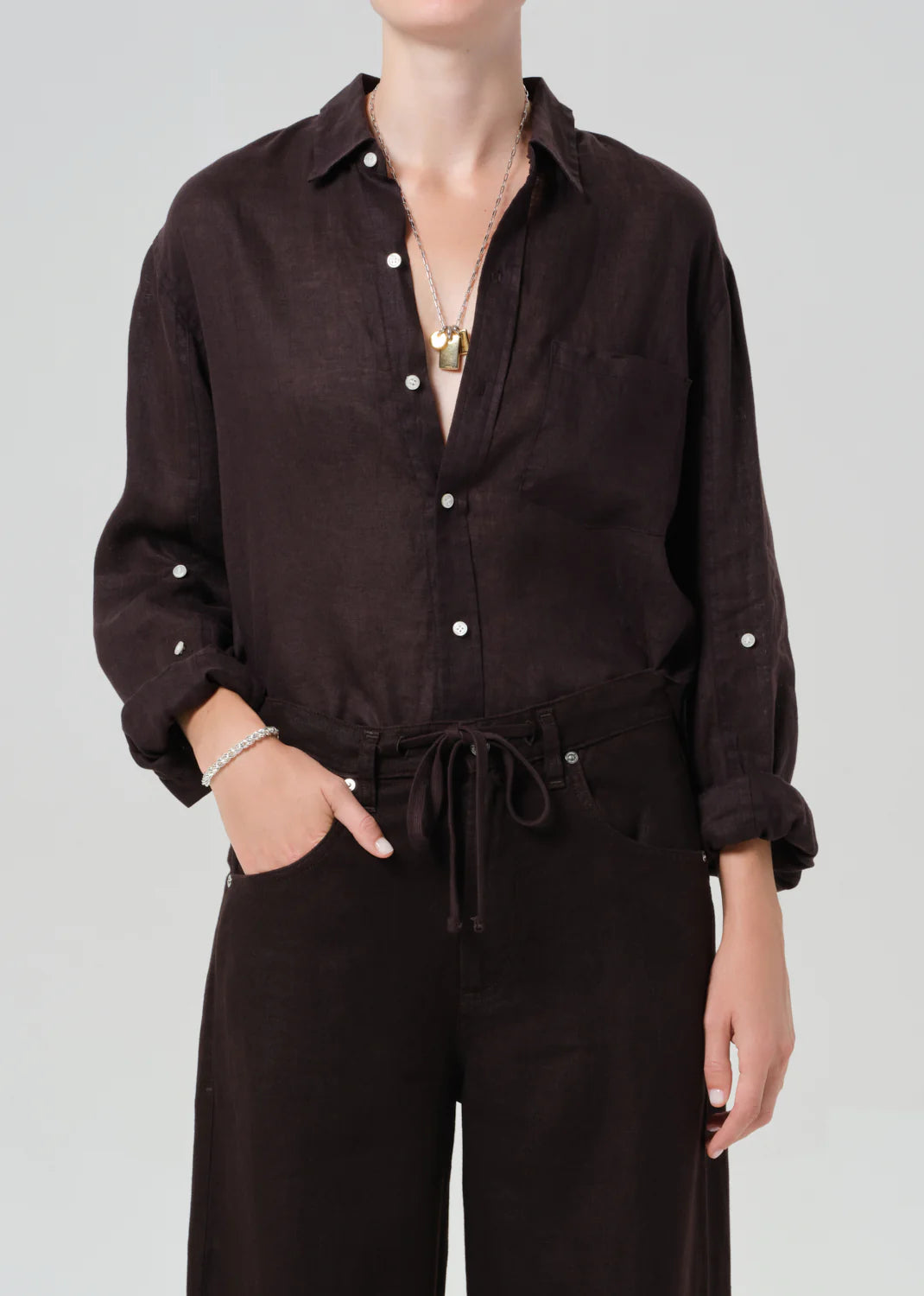 KAYLA SHRUNKEN SHIRT - CHOCOLATE