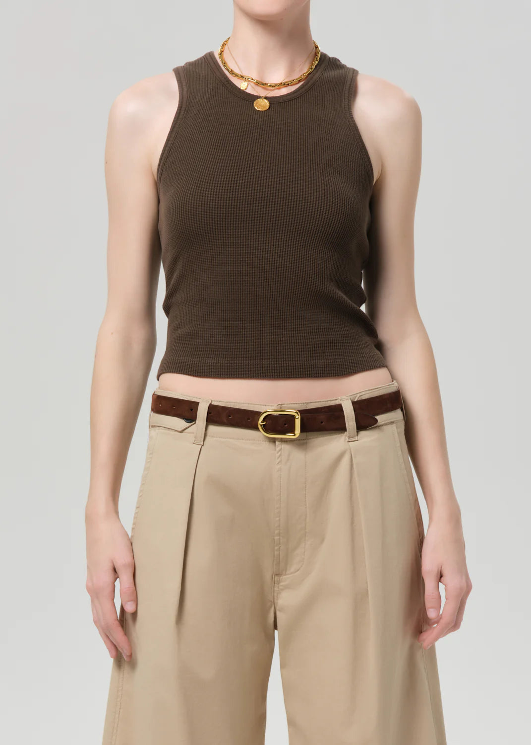 INEZ WAFFLE TANK - UMBER