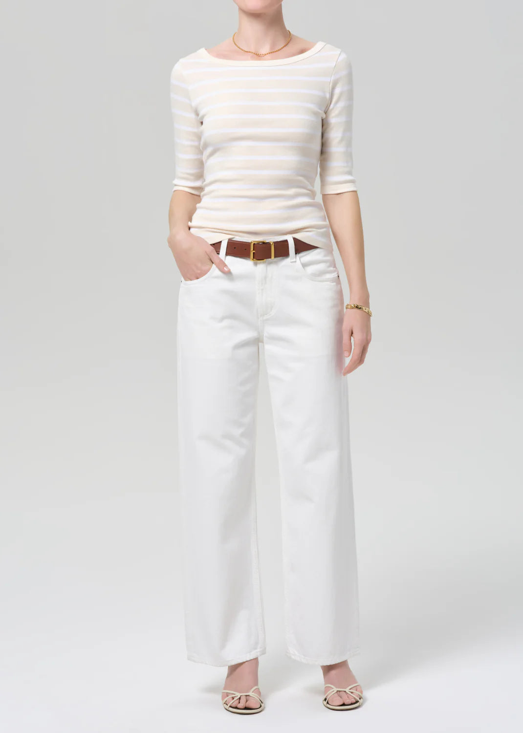 3/4 SLV BOAT NECK TEE - BRULEE STRIPE