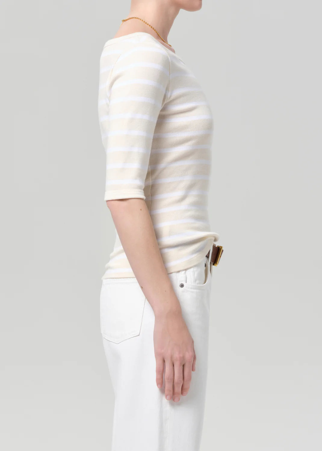 3/4 SLV BOAT NECK TEE - BRULEE STRIPE