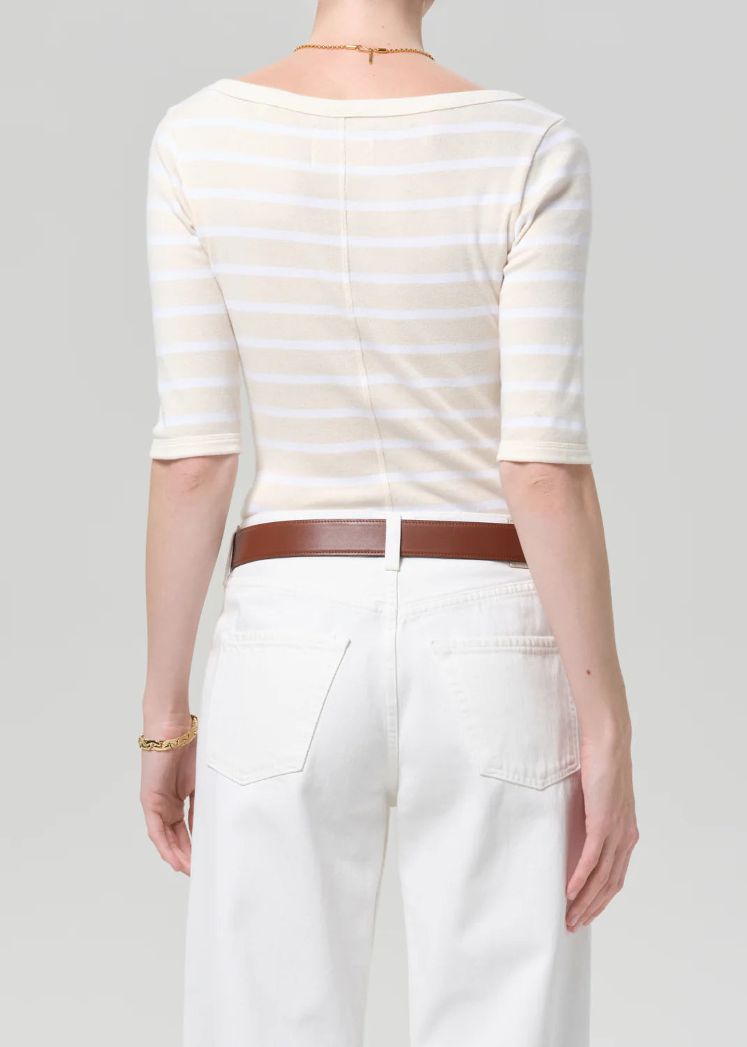 3/4 SLV BOAT NECK TEE - BRULEE STRIPE