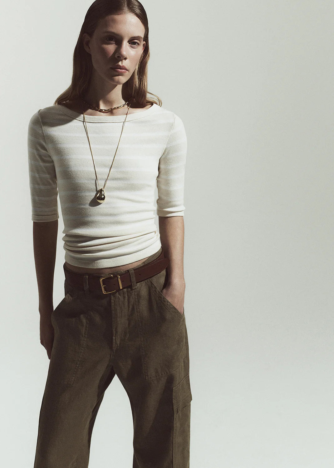 3/4 SLV BOAT NECK TEE - BRULEE STRIPE