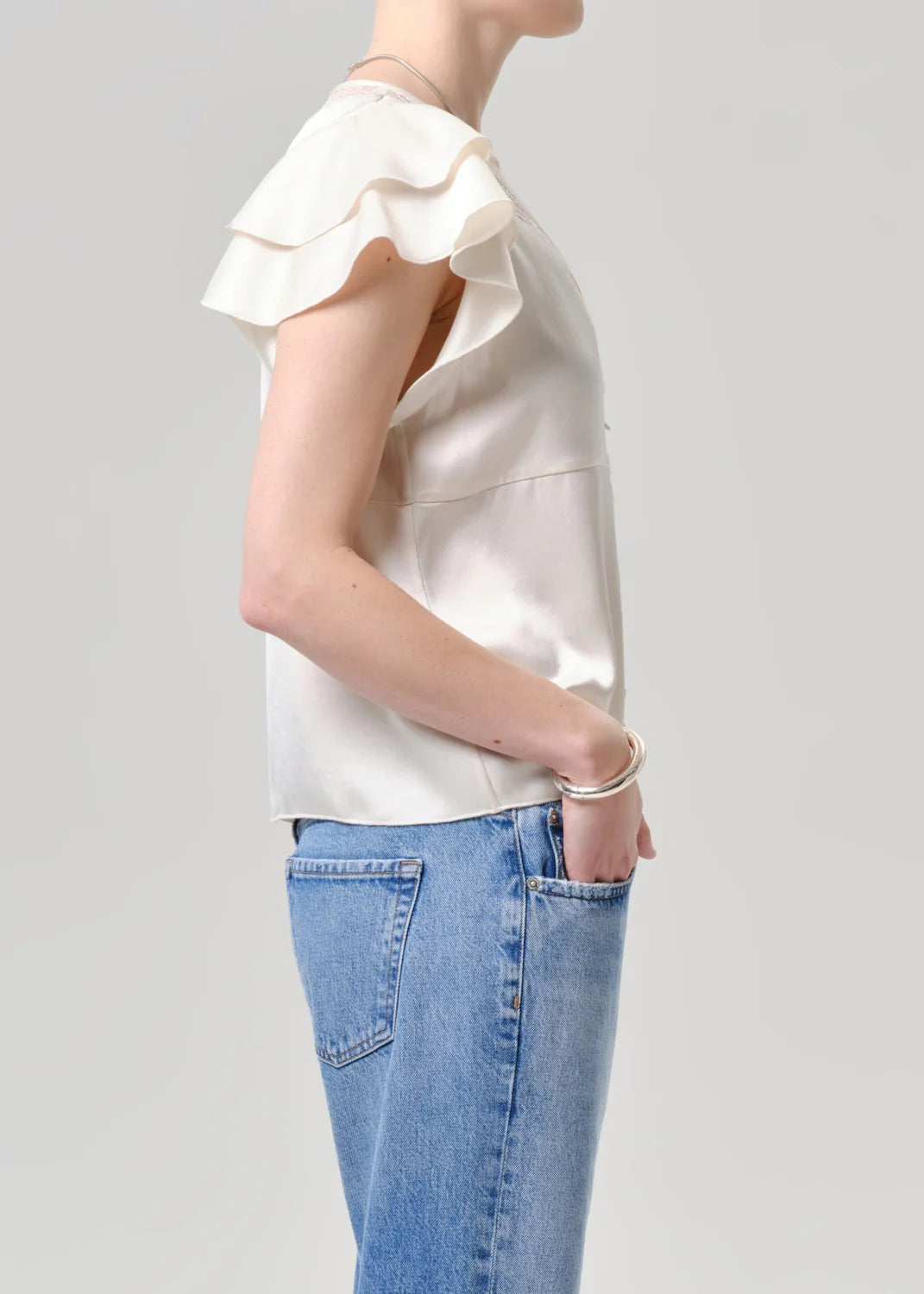 LOLA FLUTTER LACE SLV TOP - CREAM
