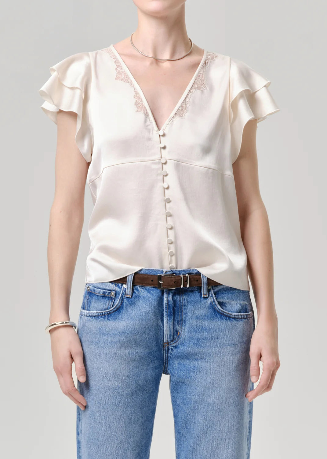 LOLA FLUTTER LACE SLV TOP - CREAM
