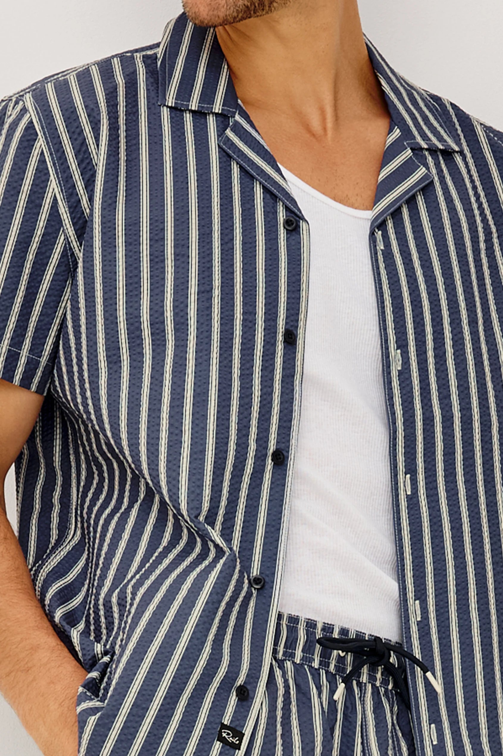 AMALFI SHIRT - NAVY CREAM STRIPE