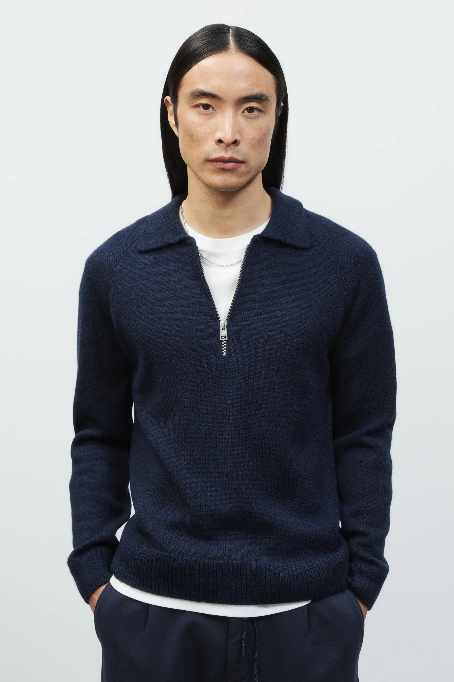 KNITTED POLO SWEATER - DARK NIGHT