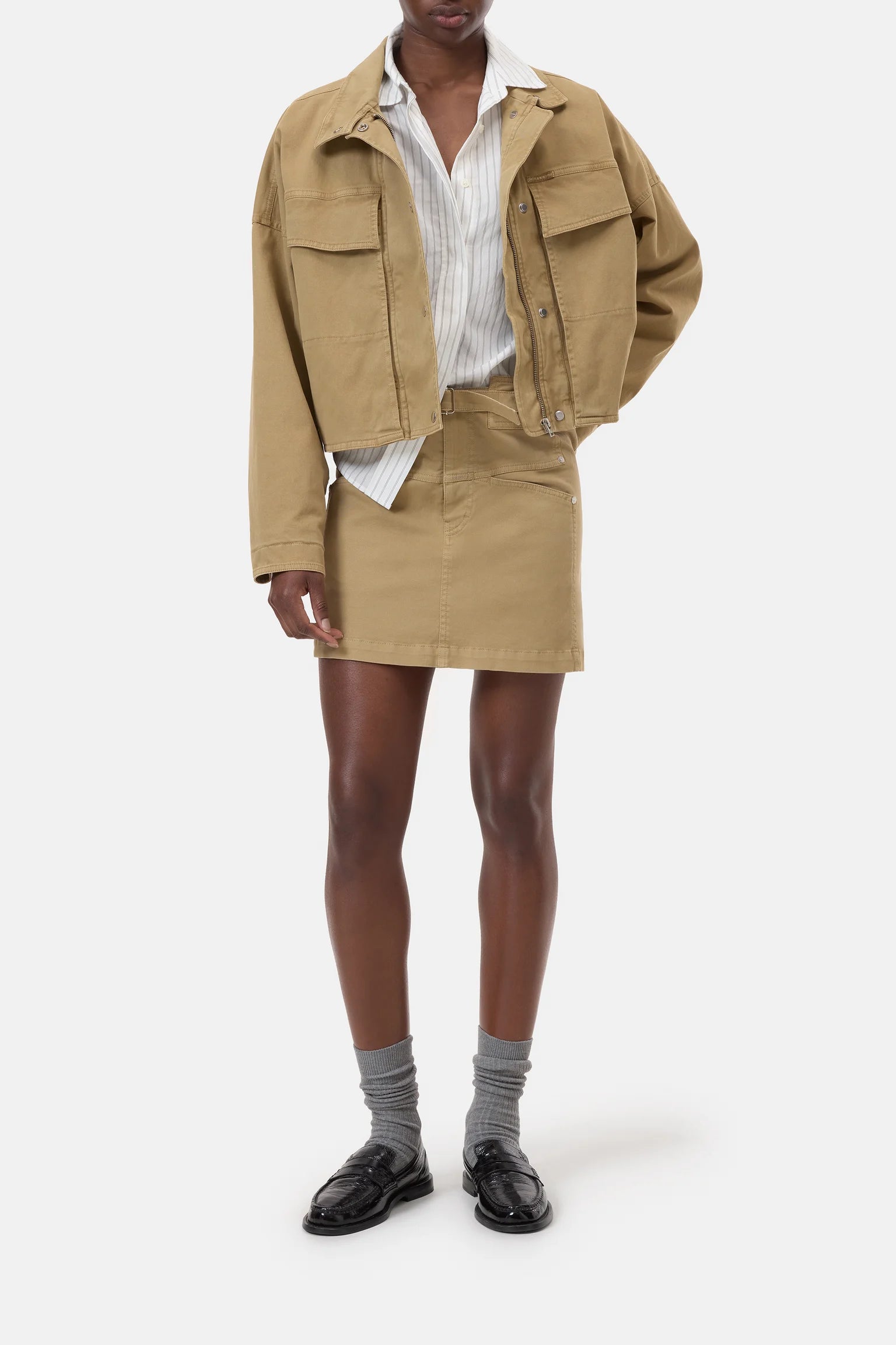 BELTED MINI SKIRT - URBAN BEIGE