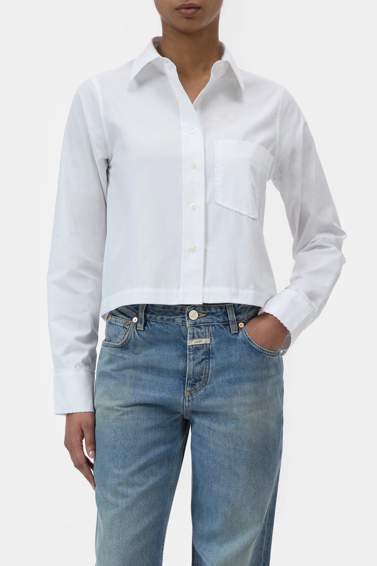 LACE TRIMMED SHIRT - WHITE