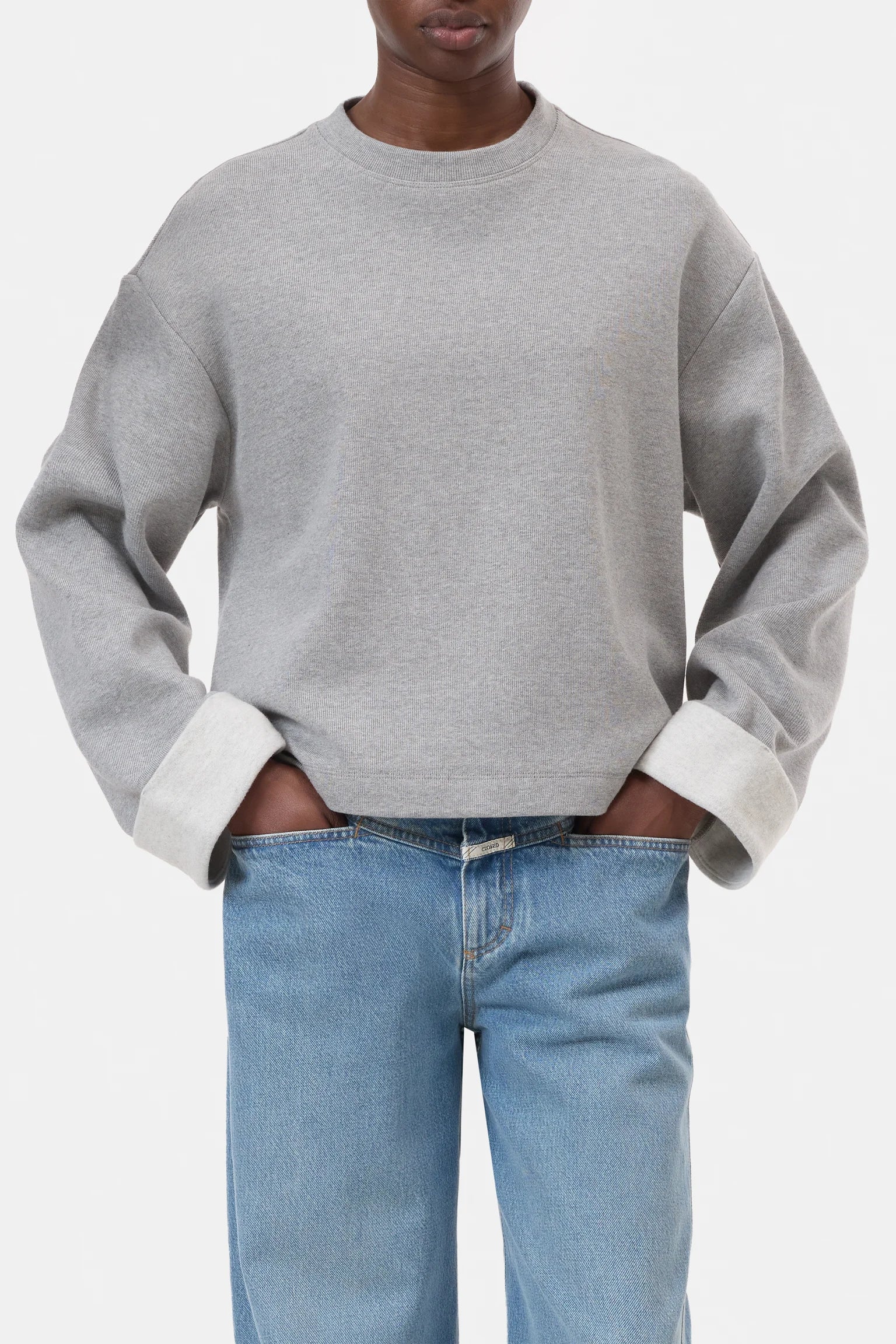 TURN UP L/S SWEATSHIRT - LIGHT GREY