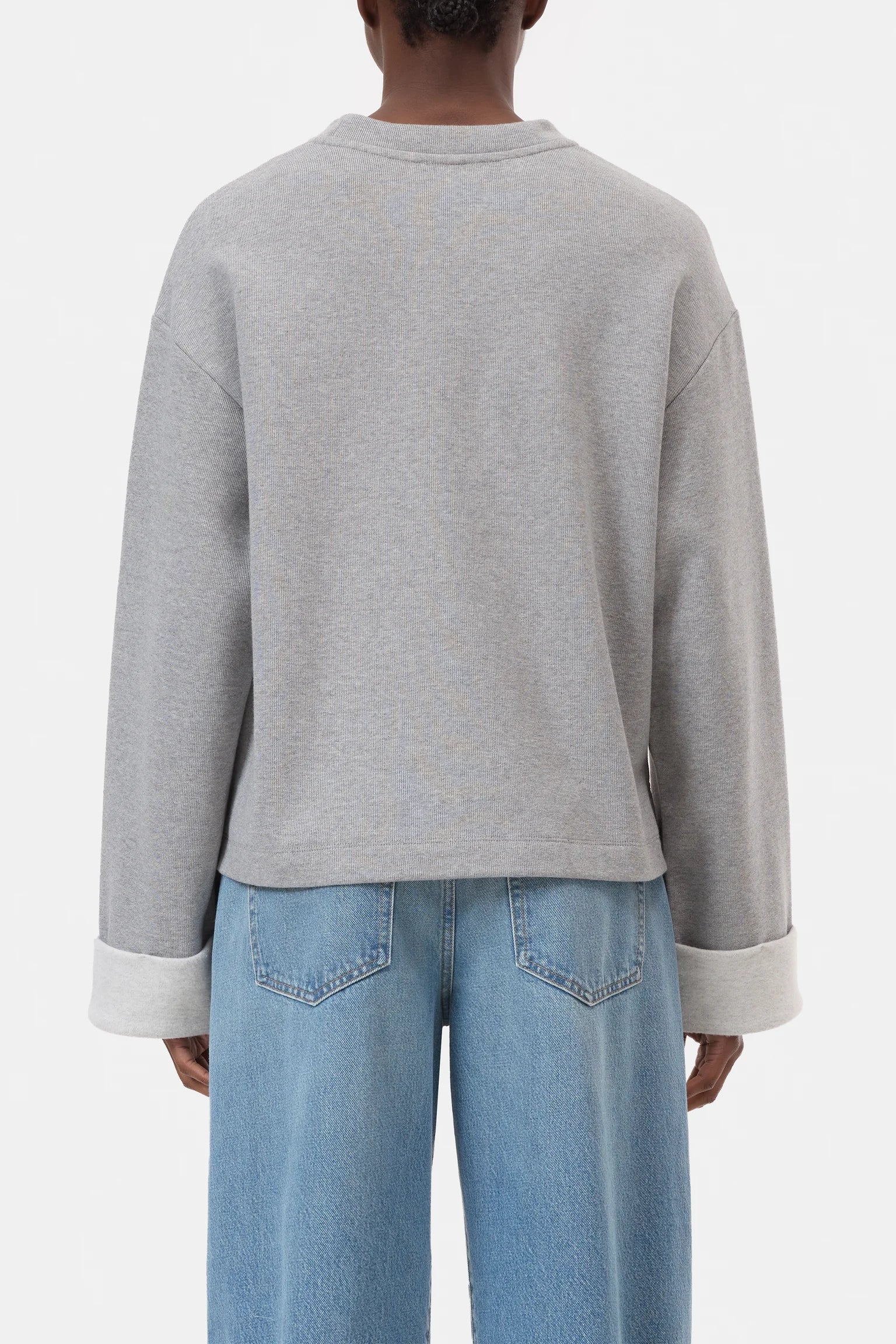 TURN UP L/S SWEATSHIRT - LIGHT GREY