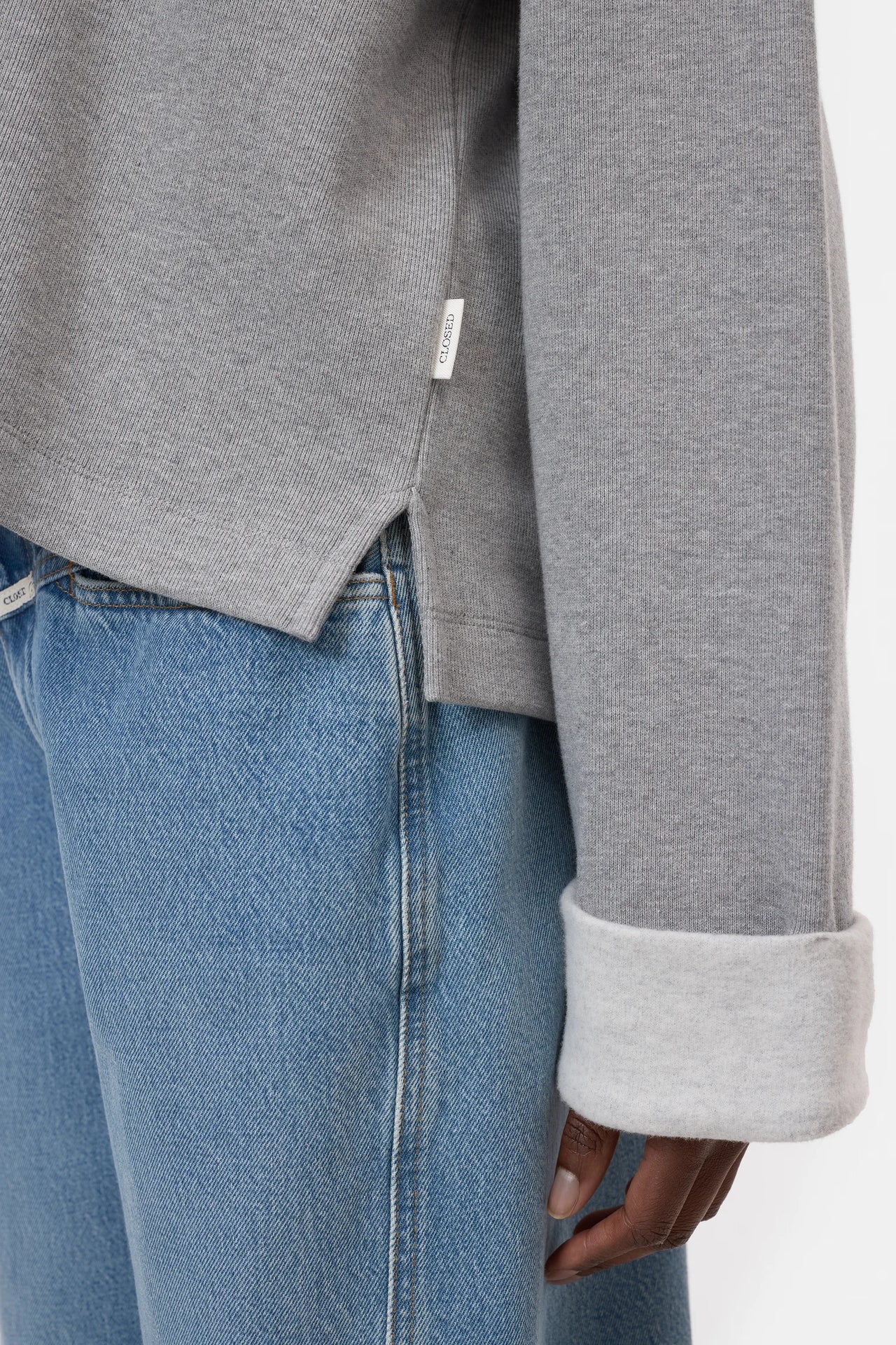 TURN UP L/S SWEATSHIRT - LIGHT GREY