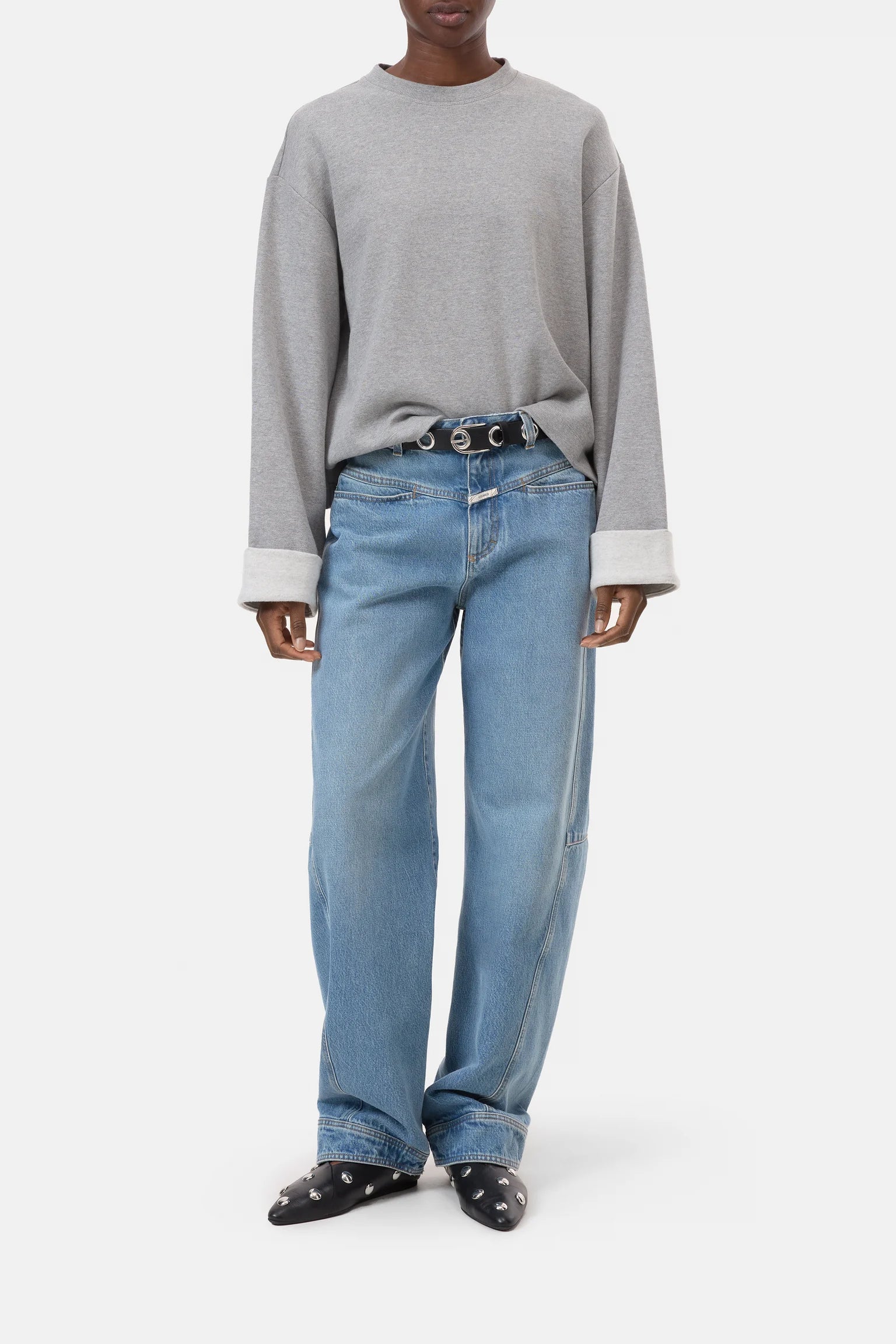 TURN UP L/S SWEATSHIRT - LIGHT GREY