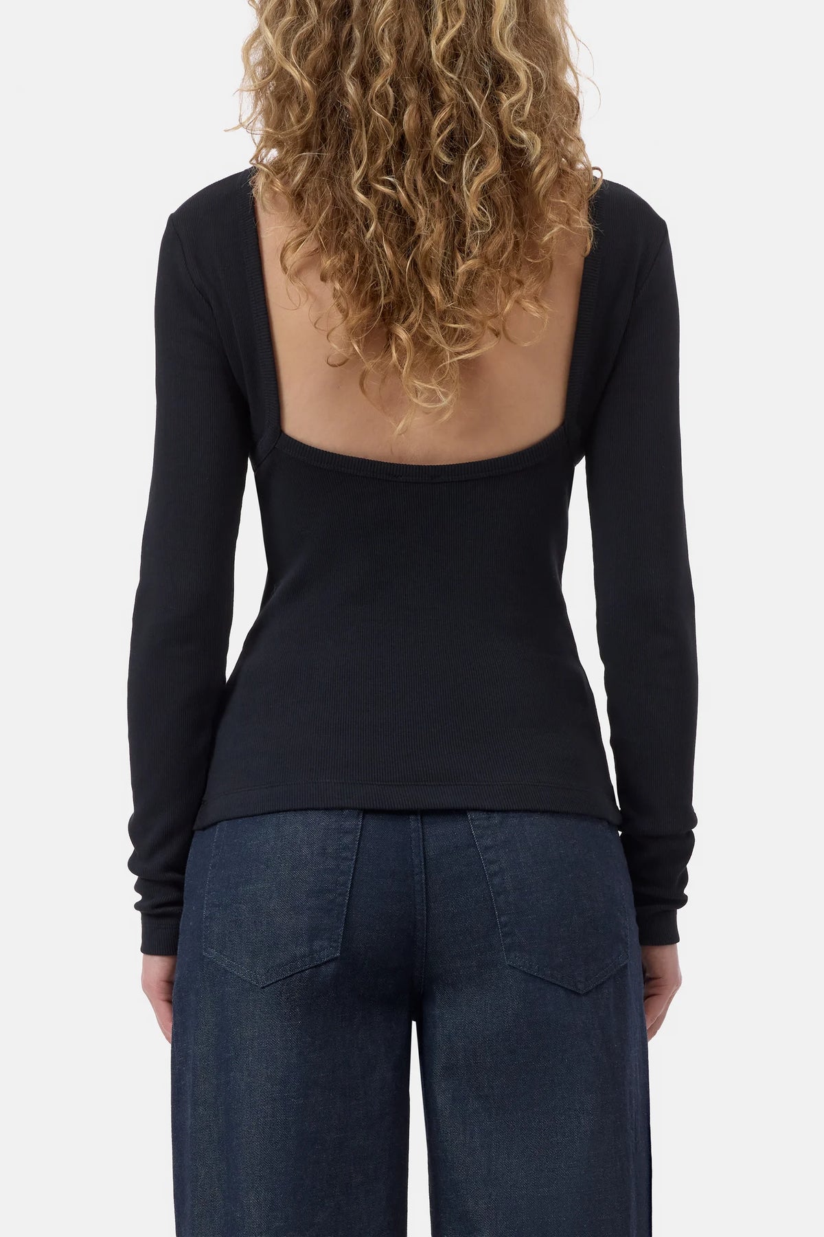 DEEP BACK COTTON TOP - BLACK