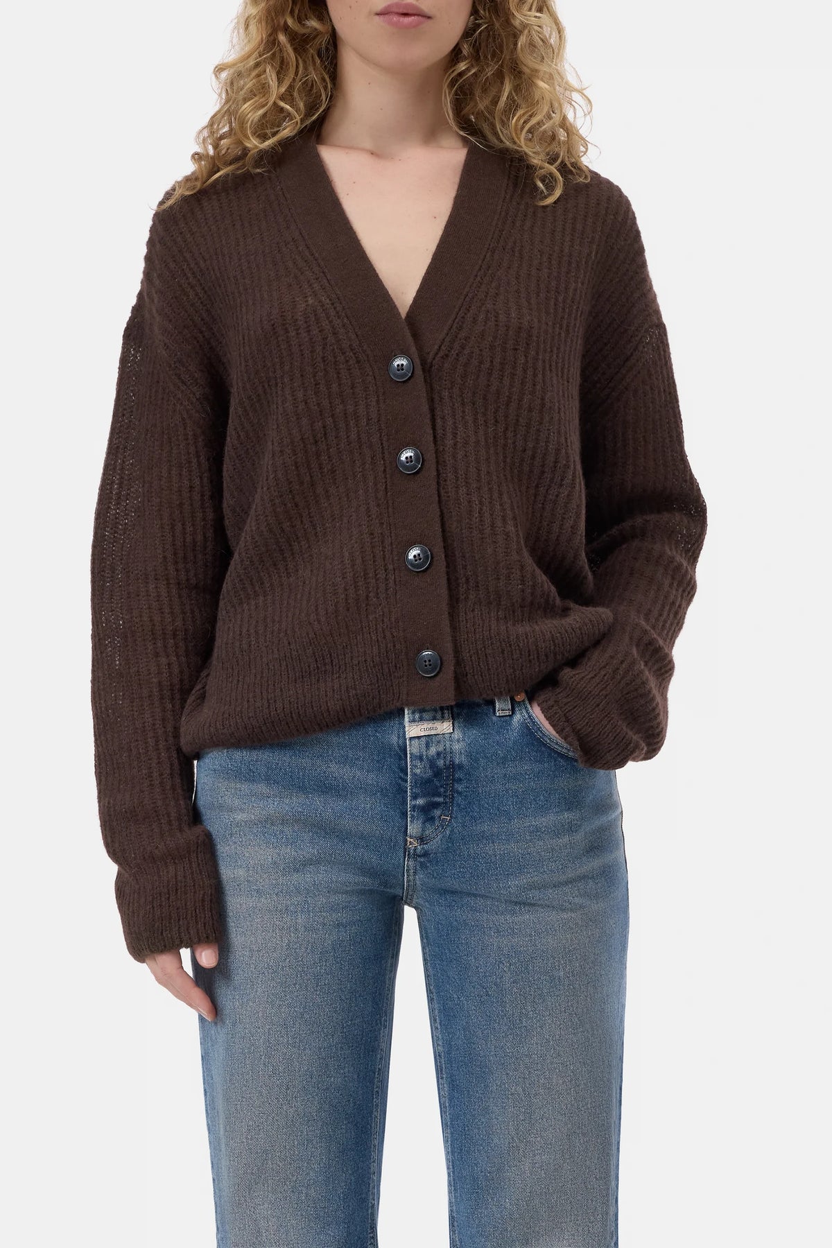 ALPACA-WOOL CARDIGAN - MAHOGANY BROWN