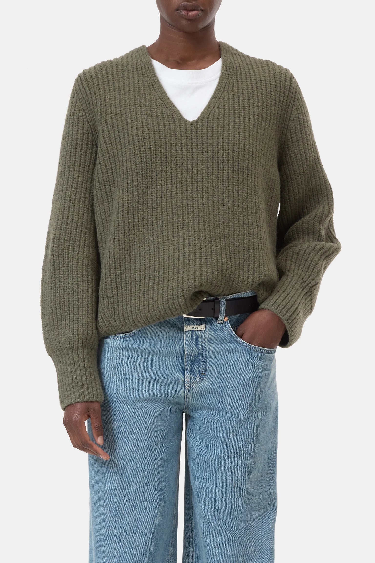 V-NECK L/S SWEATER - FOREST GREEN