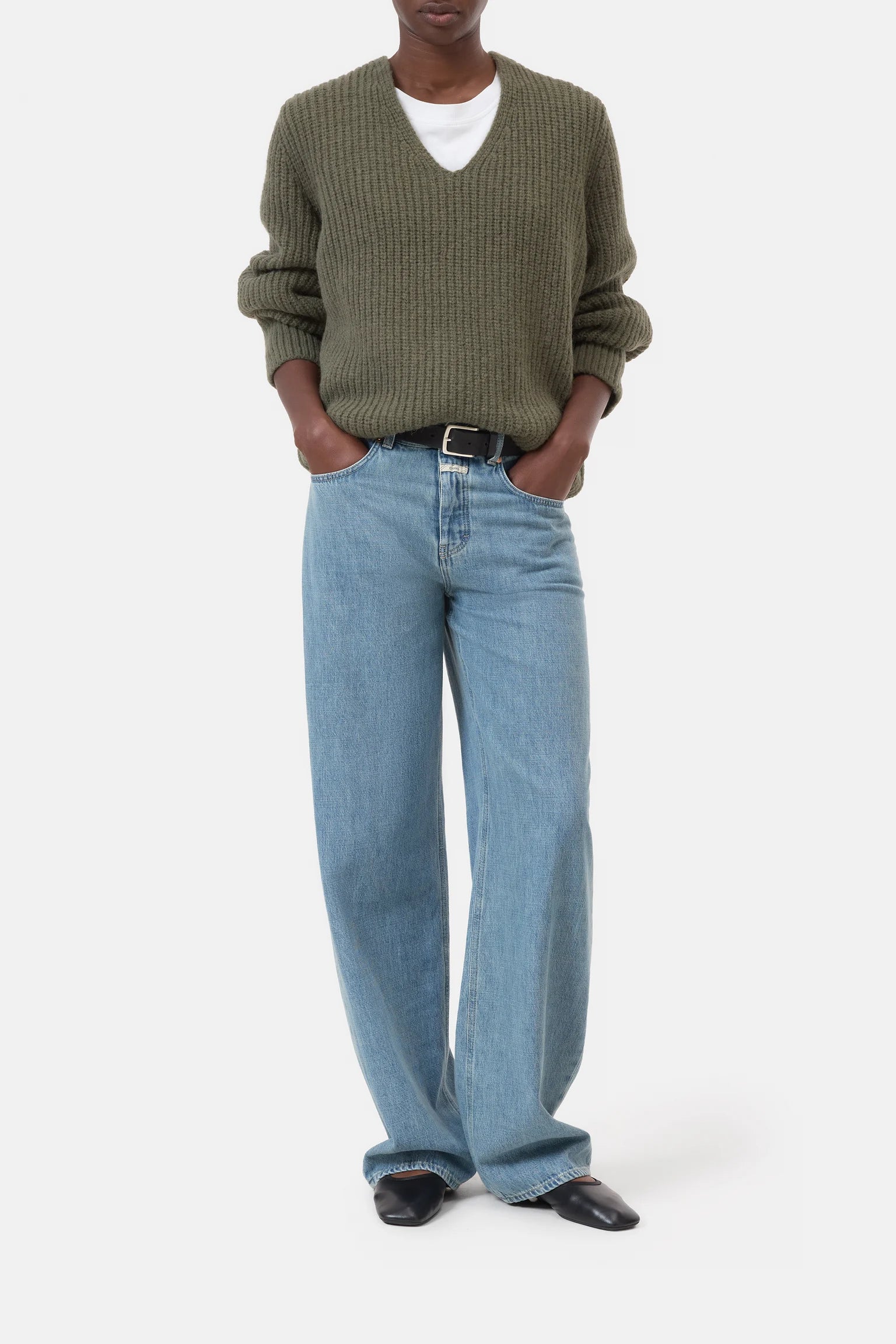 V-NECK L/S SWEATER - FOREST GREEN