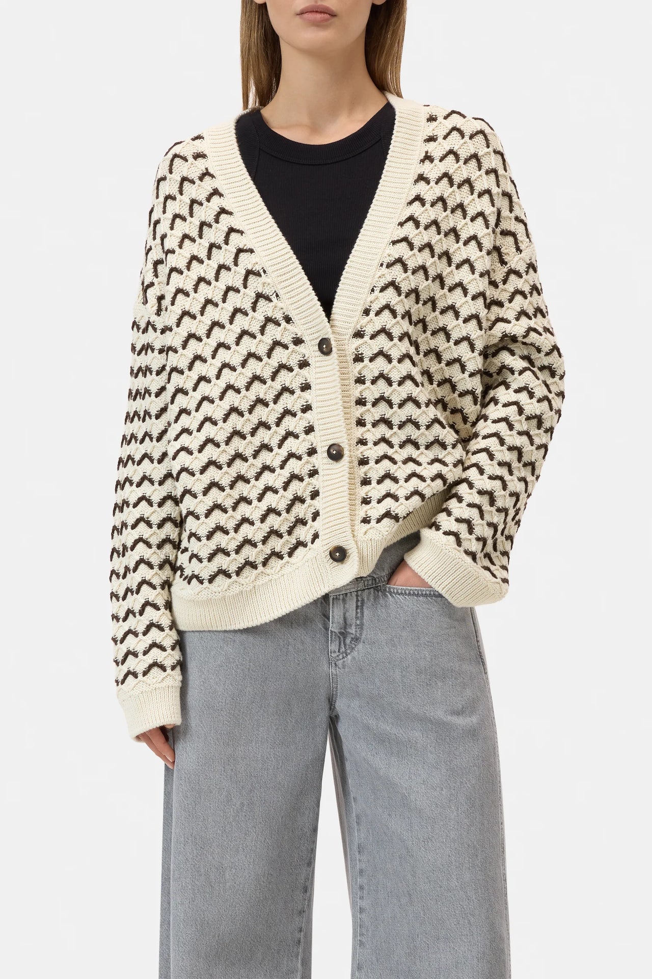 V-NECK CARDIGAN - WITHERIT BEIGE