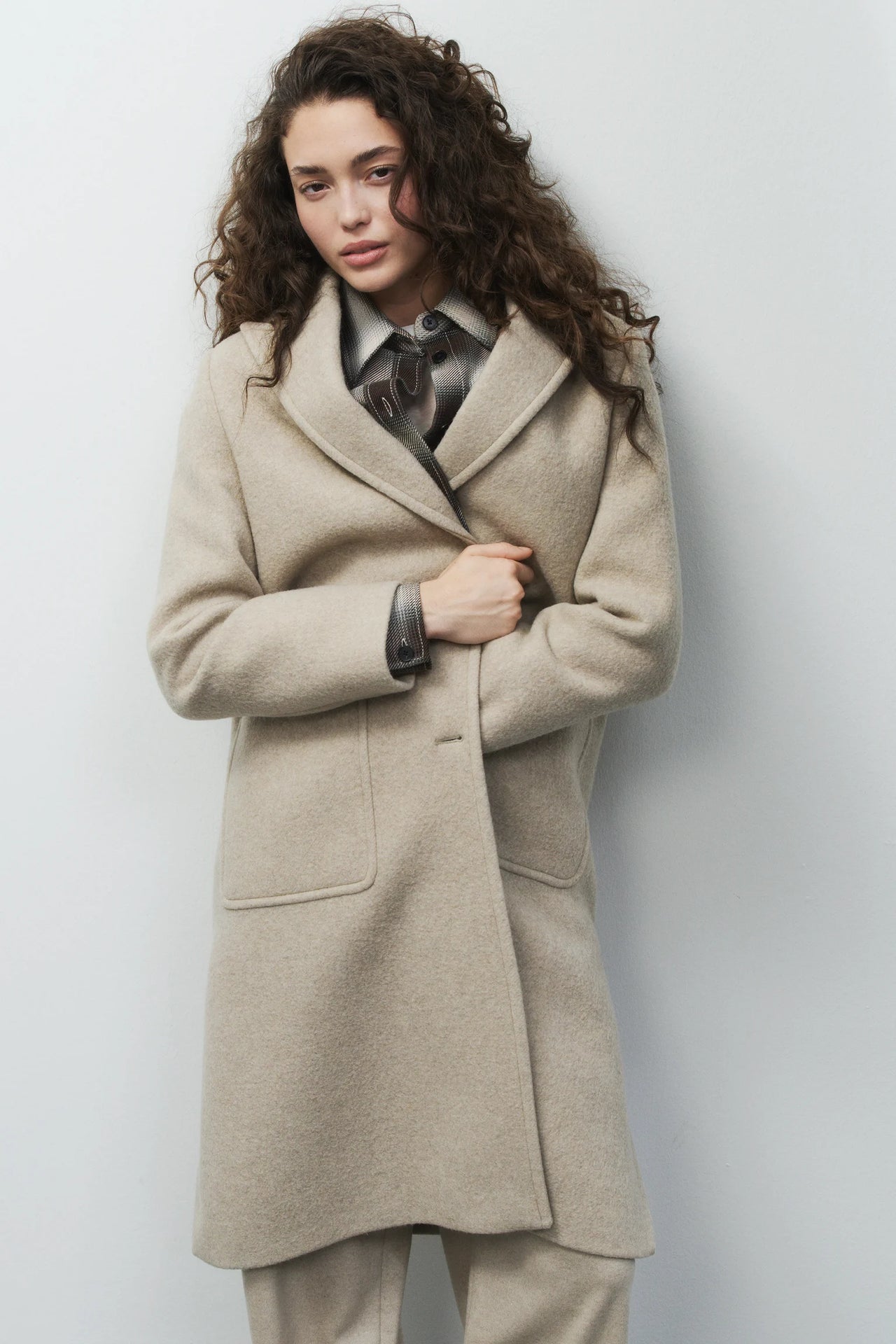 SINGLE BREASTED WOOL COAT - GREY
