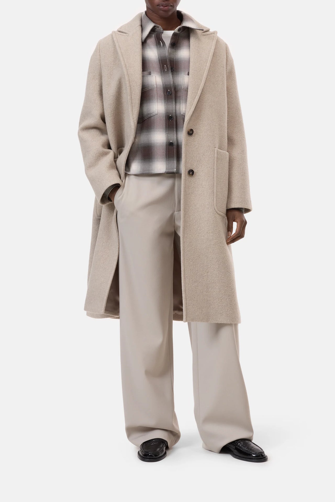 SINGLE BREASTED WOOL COAT - GREY