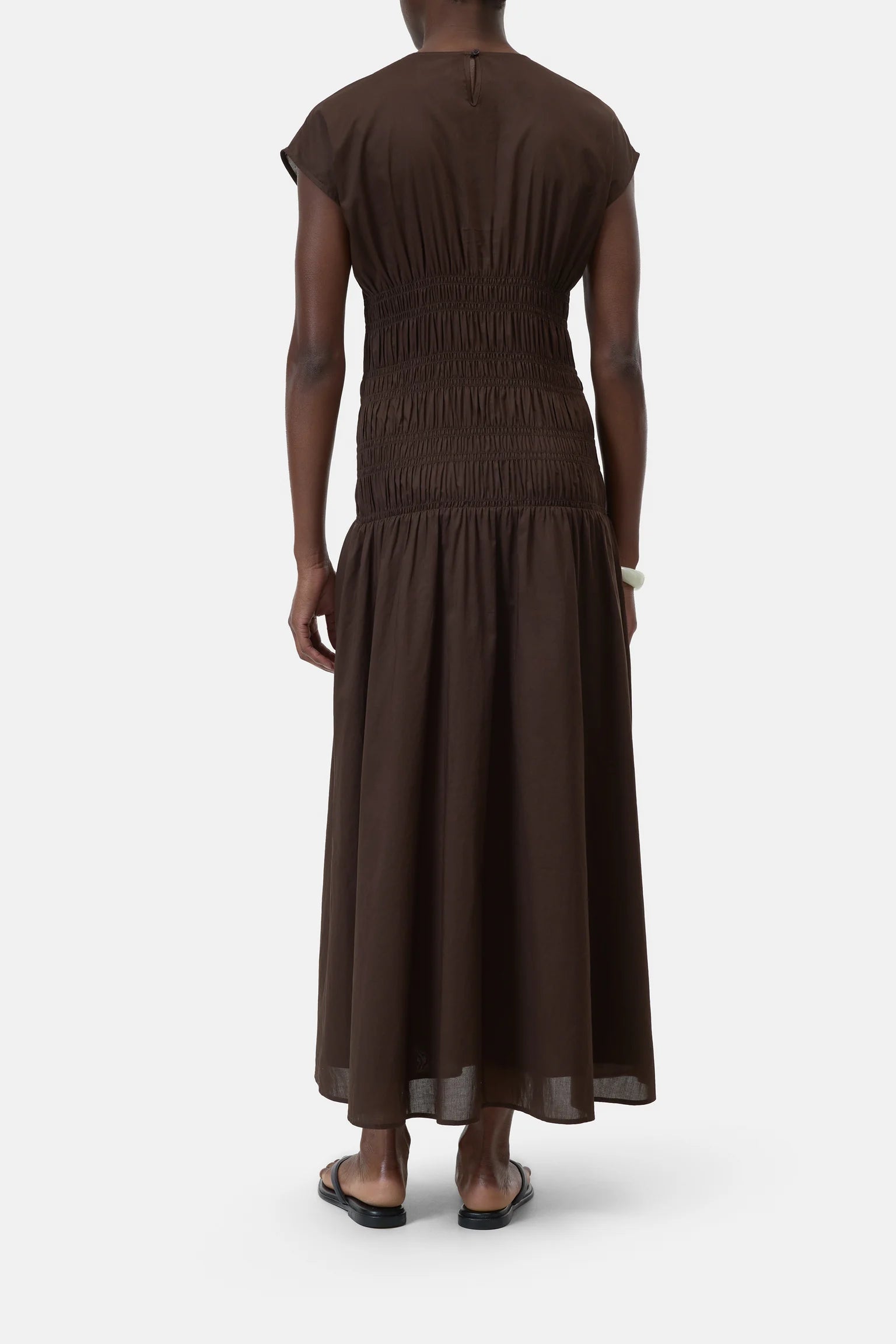 SMOCKED DRESS - MAPLE BROWN