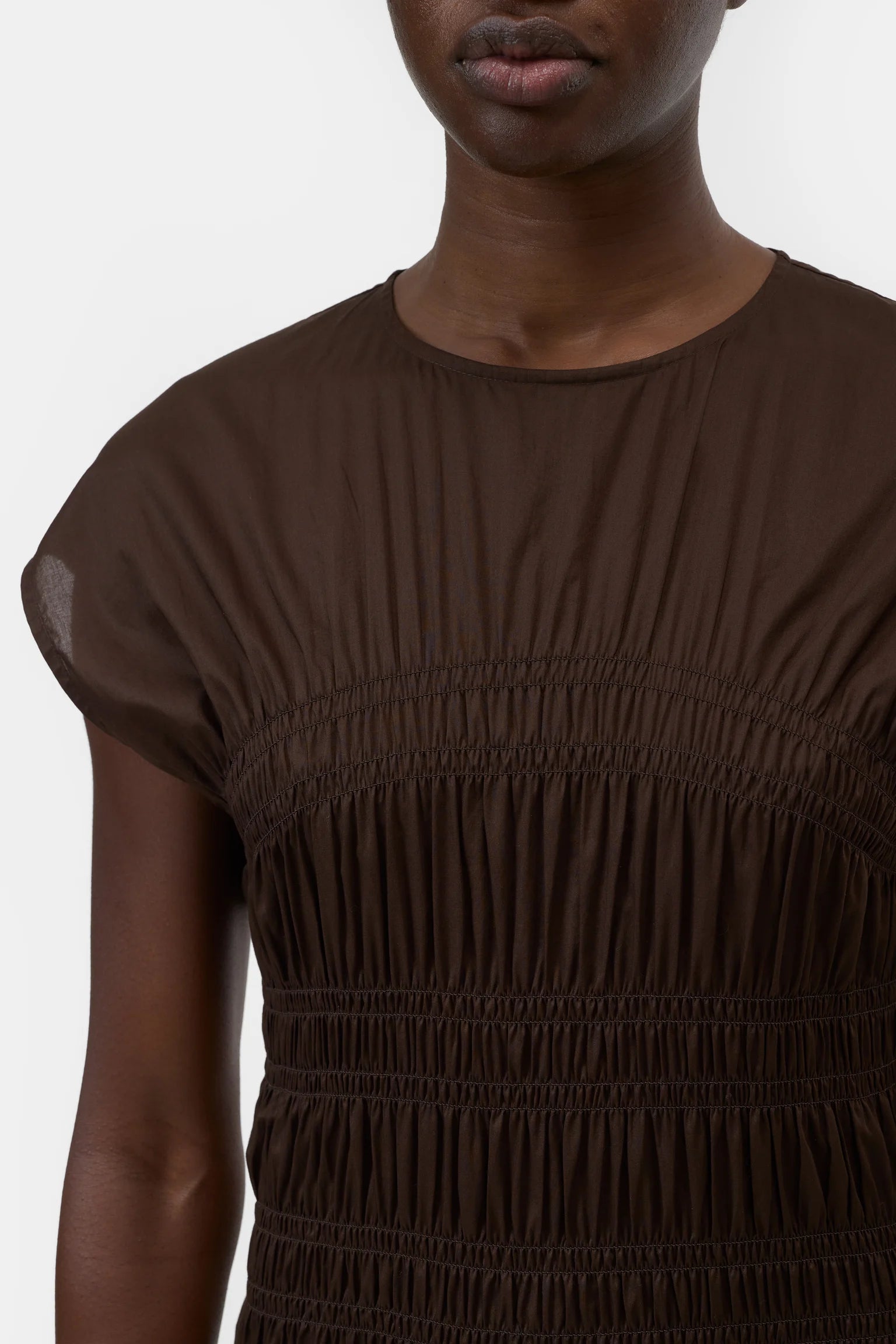 SMOCKED DRESS - MAPLE BROWN