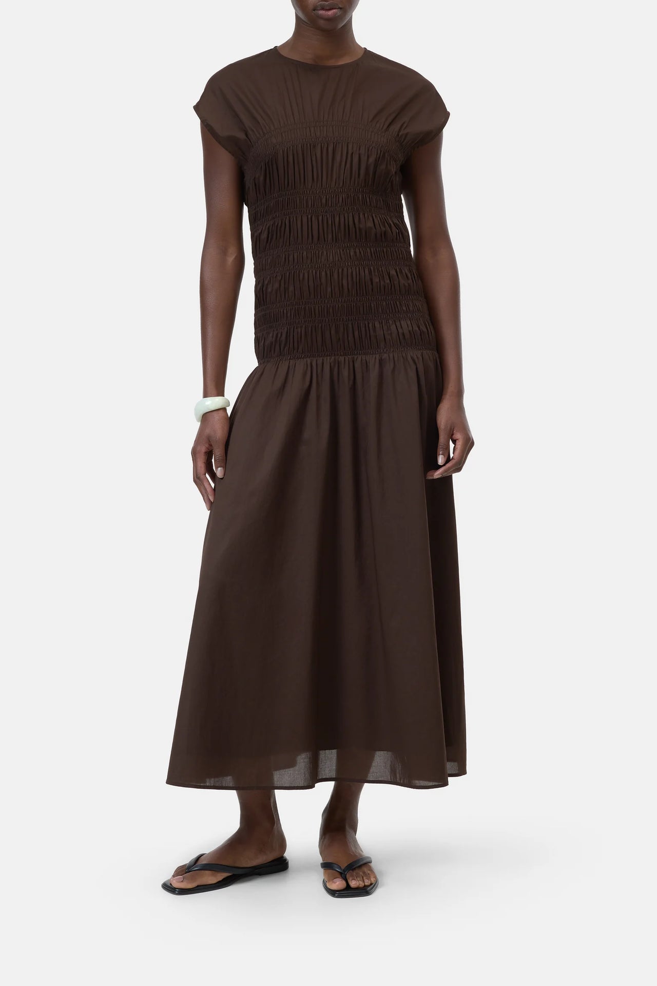 SMOCKED DRESS - MAPLE BROWN