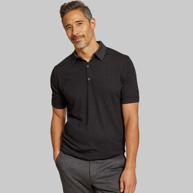 THE CILLIAN S/S MERINO POLO - BLACK