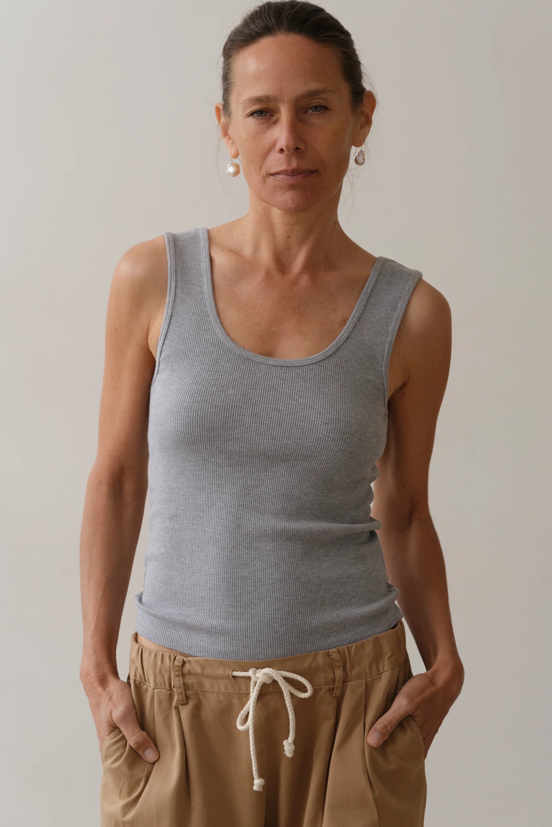 THE RIB SCOOP TANK - HEATHER GRAY