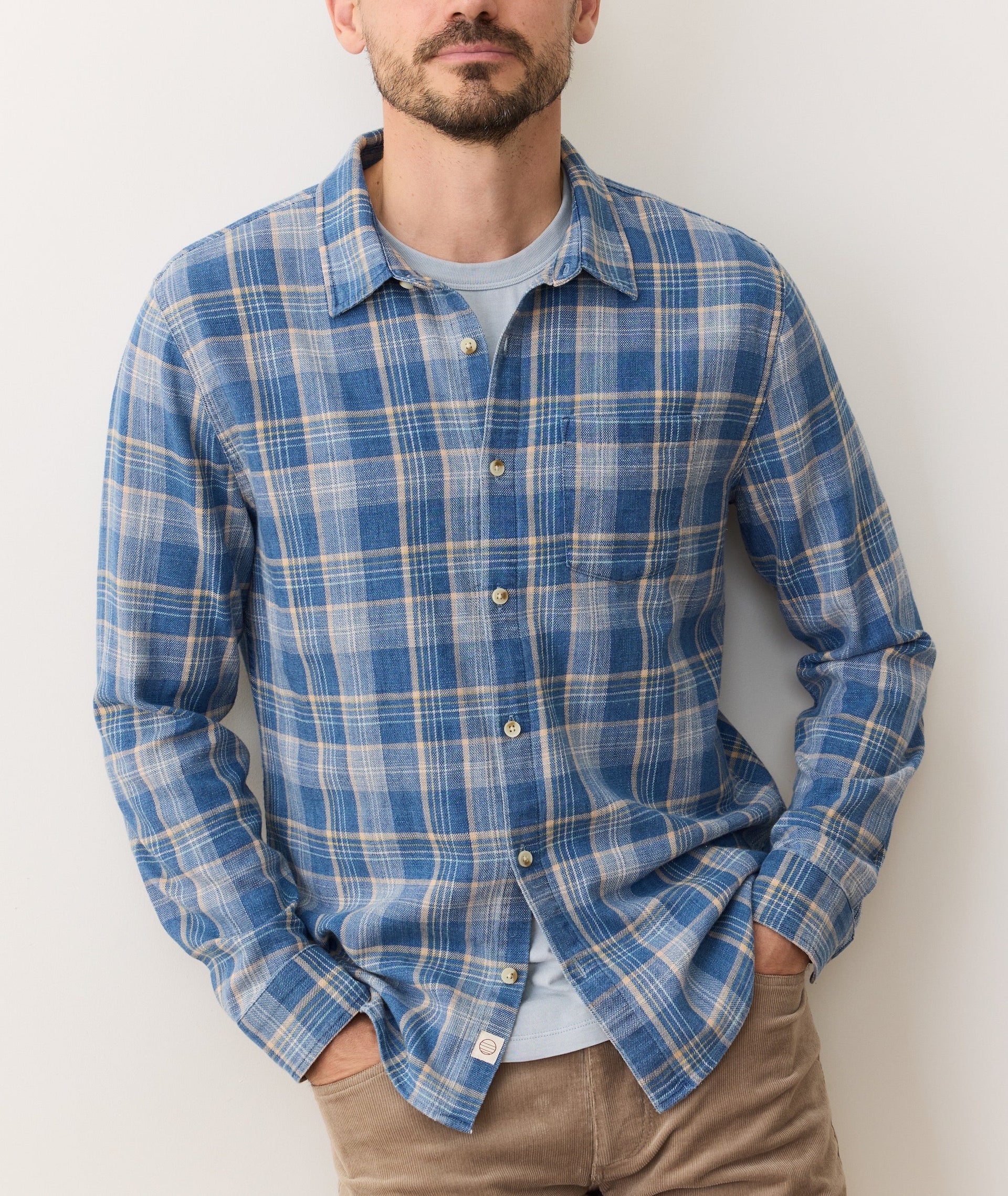 CLASSIC STRETCH SELVAGE SHIRT - BLUE INDIGO PLAID