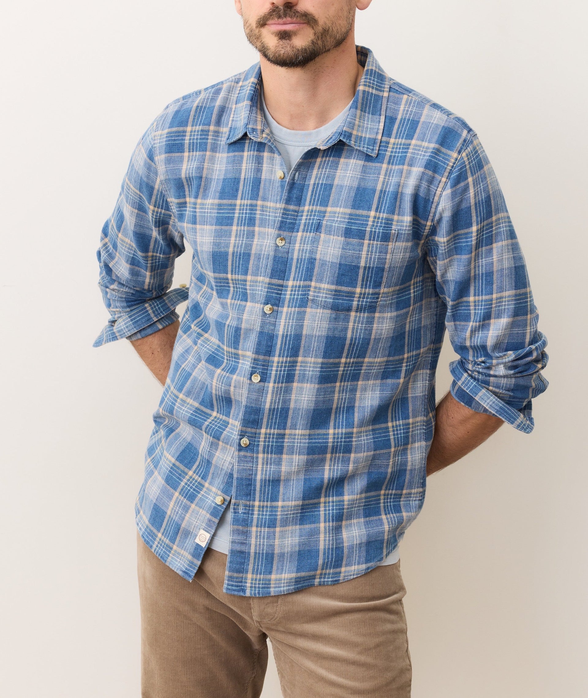 CLASSIC STRETCH SELVAGE SHIRT - BLUE INDIGO PLAID