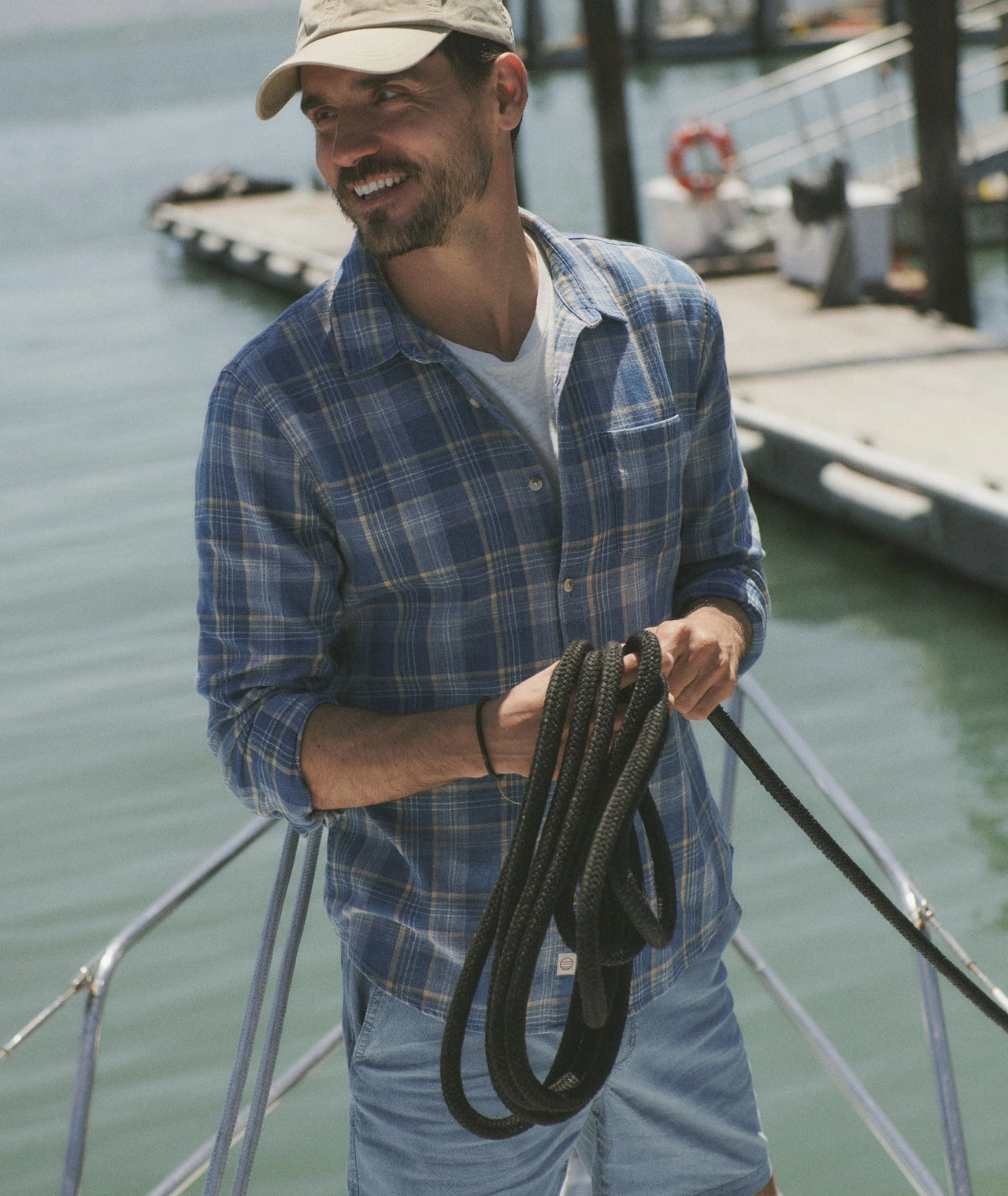 CLASSIC STRETCH SELVAGE SHIRT - BLUE INDIGO PLAID