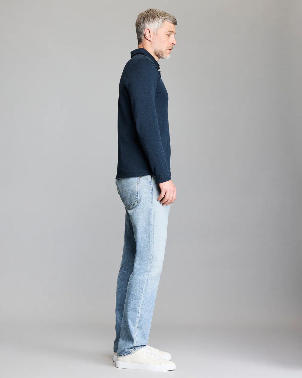 L/S HERRINGBONE POLO - CARBON BLUE