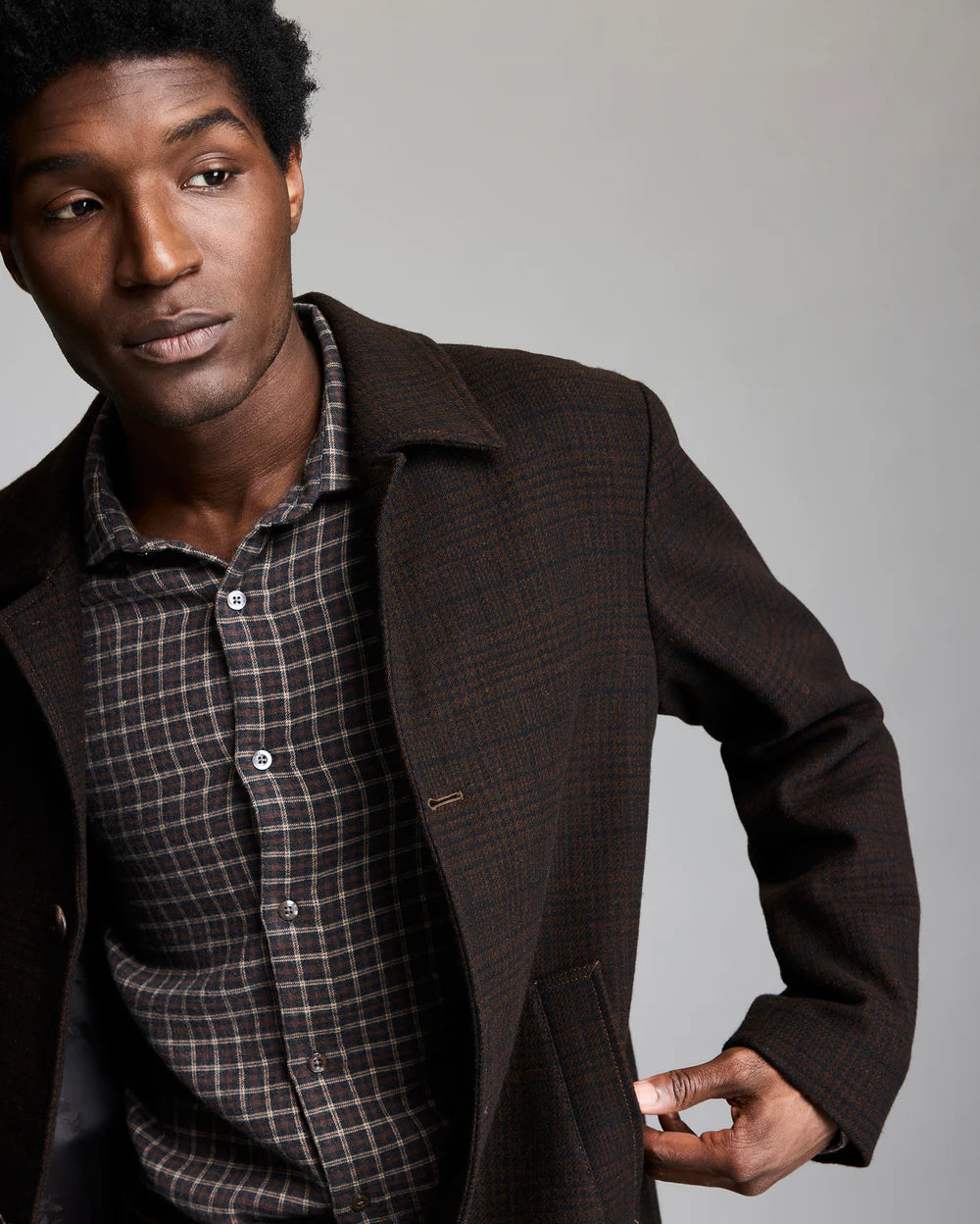 PLAID COOPER OVERCOAT - BROWN MULTI