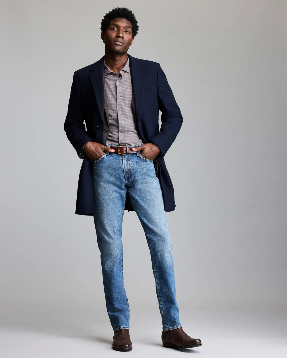 HERRINGBONE HENDRIK OVERCOAT - CARBON BLUE