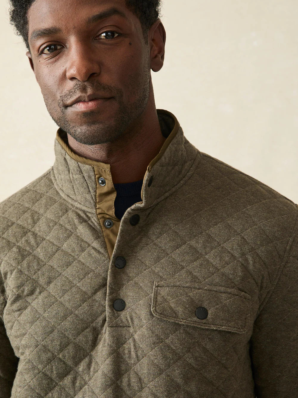 EPIC QUILTED FLEECE PULLOVER - OLIVE MELANGE