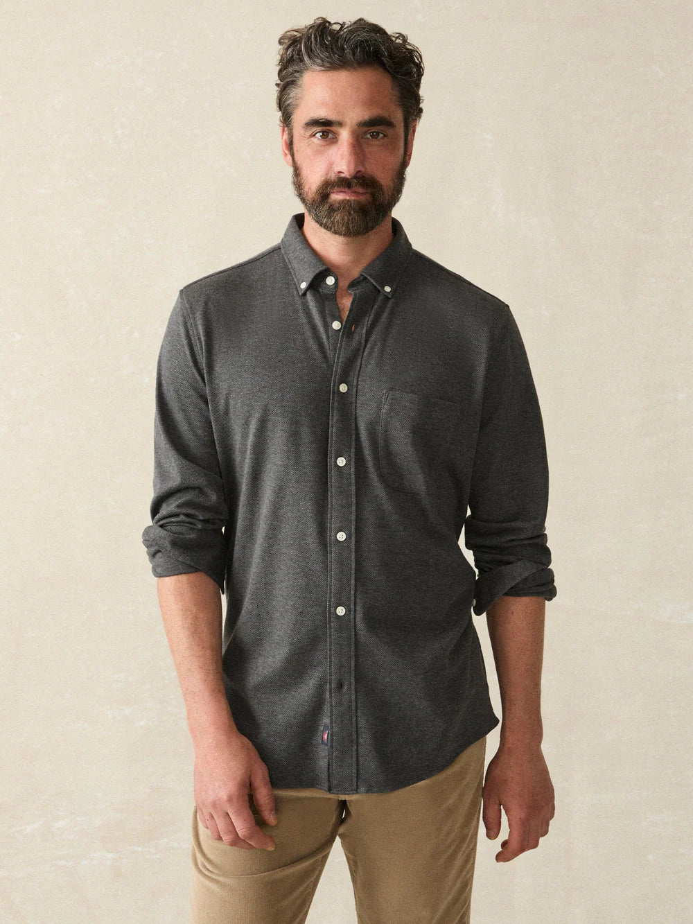 COASTLINE KNIT SHIRT - CHARCOAL HEATHER TWILL