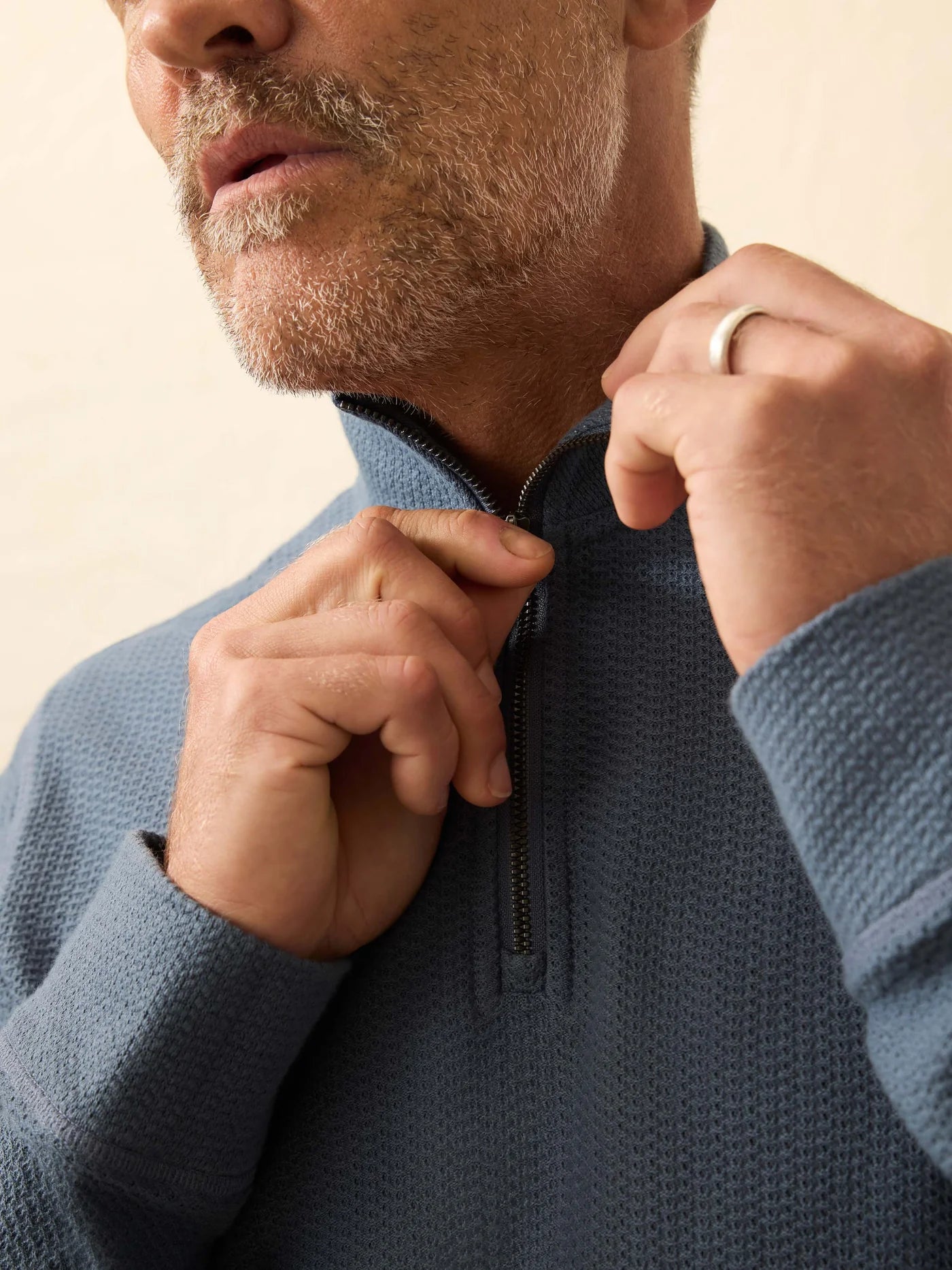 TEXTURED KNIT QUARTER ZIP - BREAKER BLUE
