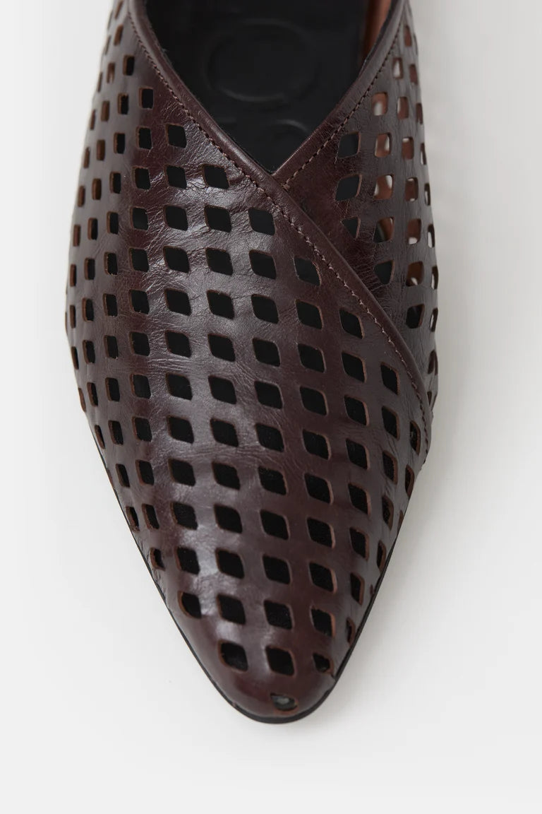 LEATHER BALLERINA - DARK BROWN