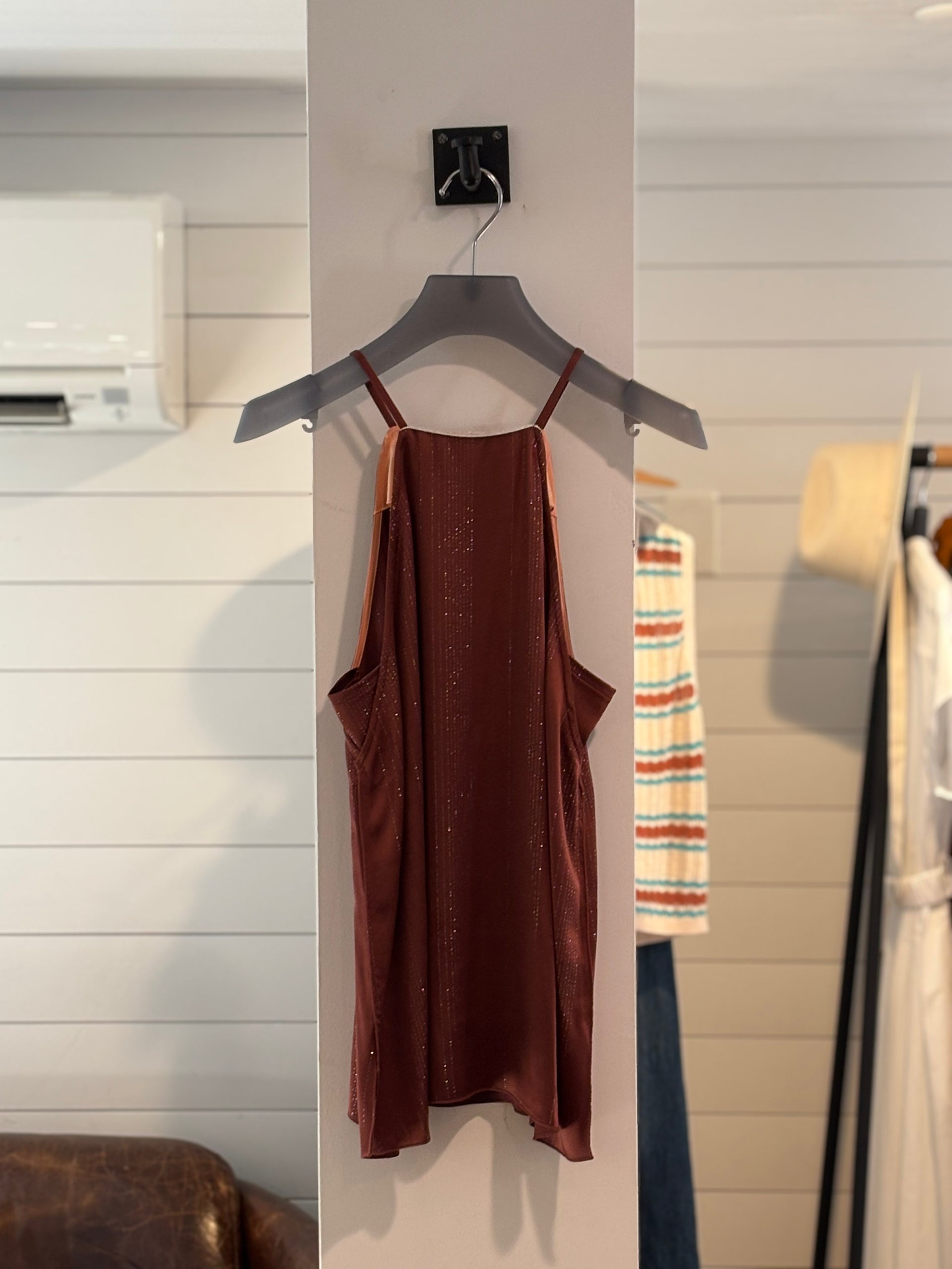 SILVER PINSTRIPE SATIN TOP - CAMEO