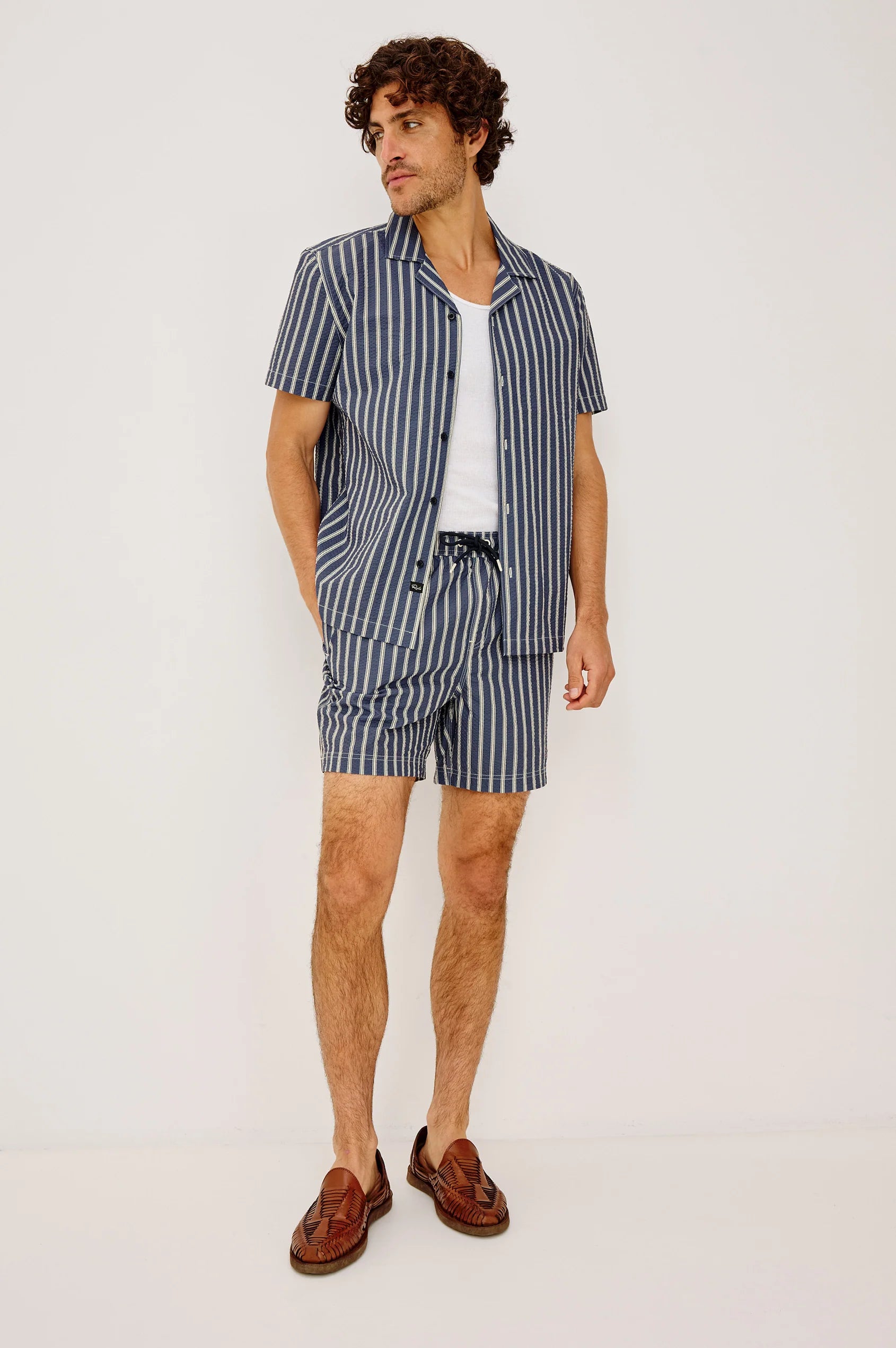 LA BREA SWIM SHORT 6" - NAVY CREAM STRIPE